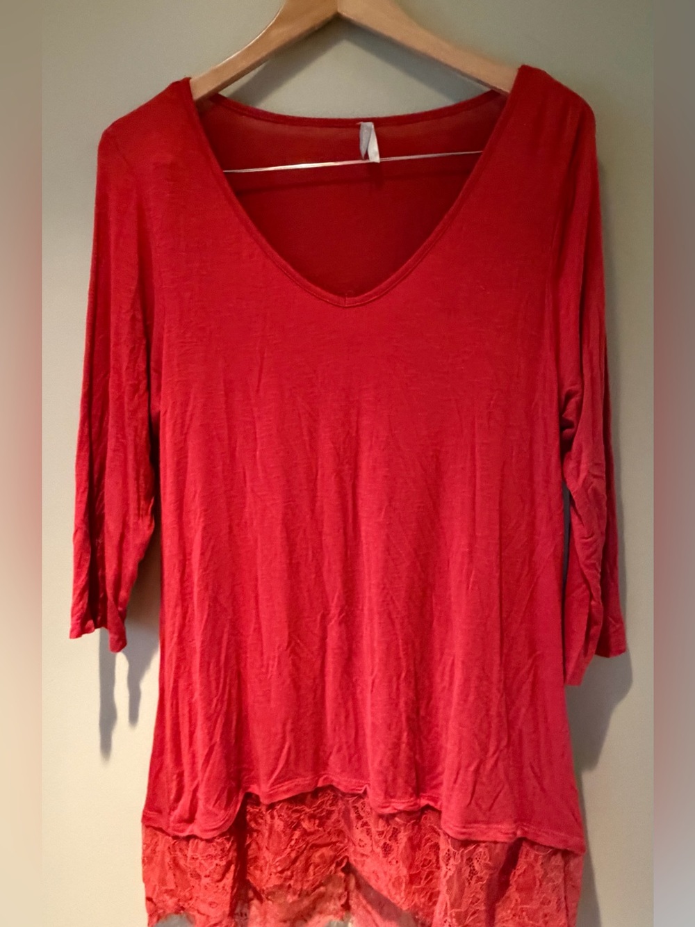 Vanity Burnt Orange V-Neck Lace-Hem Tunic large NWOT